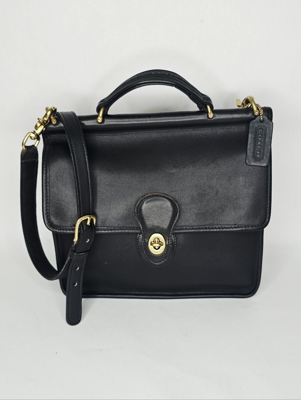 Coach Vintage Willis Black Leather Top Handle Satchel Purse